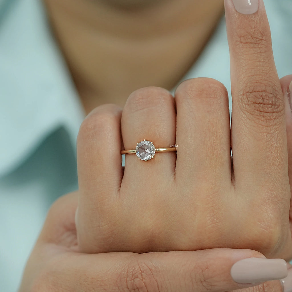 Round Rose Cut Lab Grown Diamond Solitaire Ring