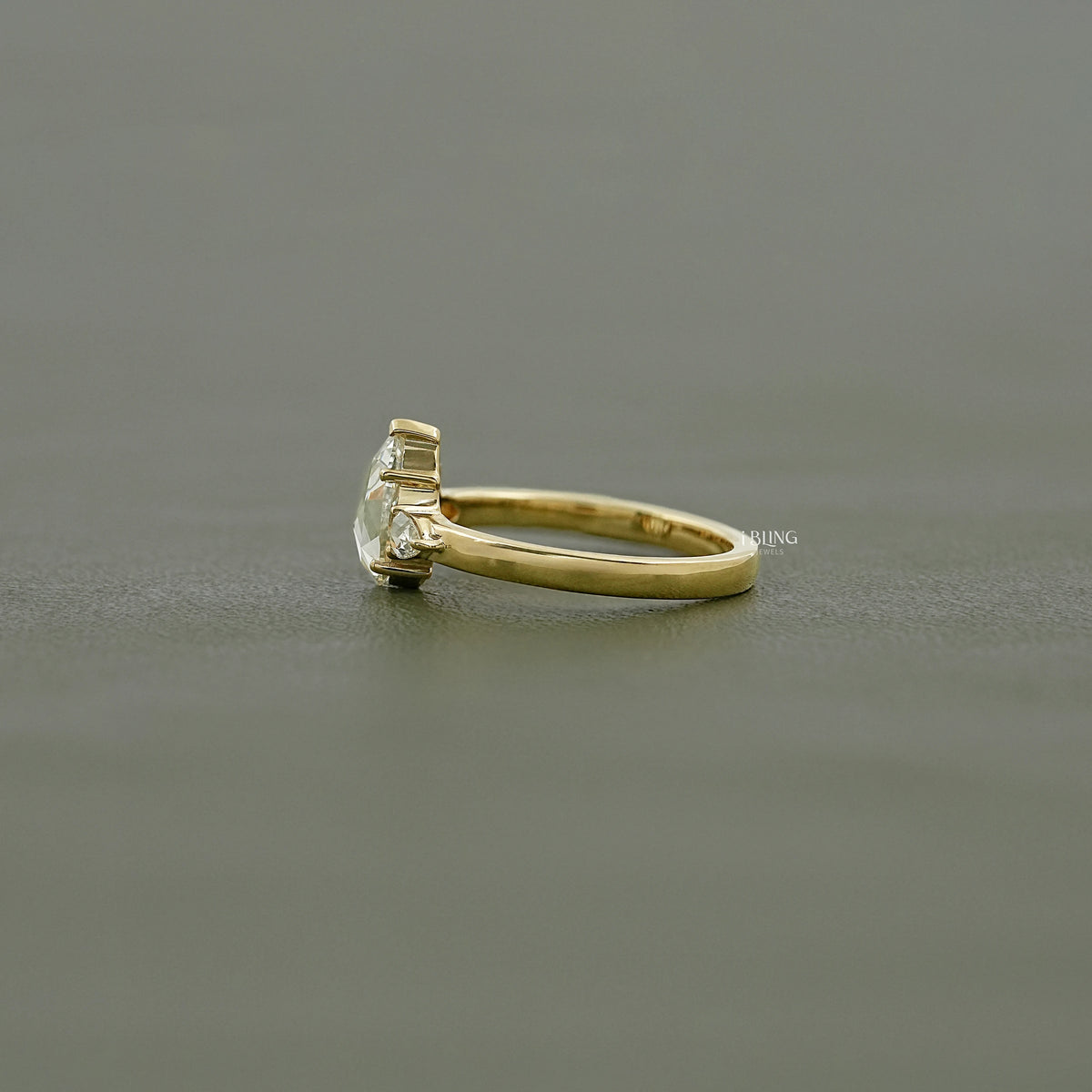 Three Stone Rose Cut Pear Lab Diamond Engagement Ring Three Stone Ring