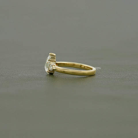 Three Stone Rose Cut Pear Lab Diamond Engagement Ring