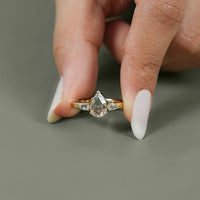 Three Stone Rose Cut Pear Lab Diamond Engagement Ring