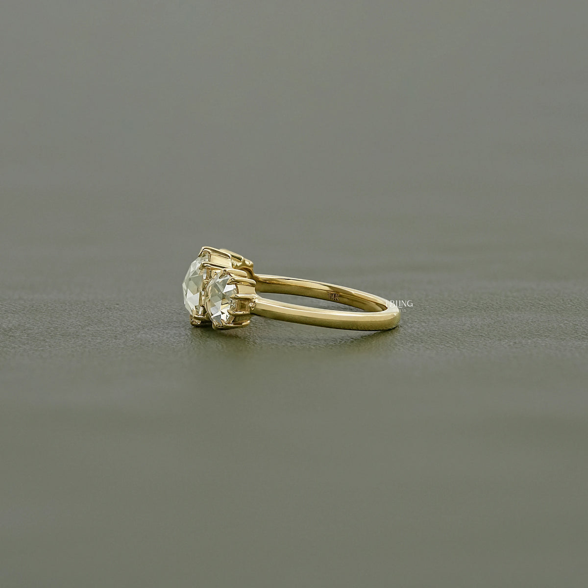 Georgian Style Three Stone Rose Cut Round Diamond Ring Three Stone Ring