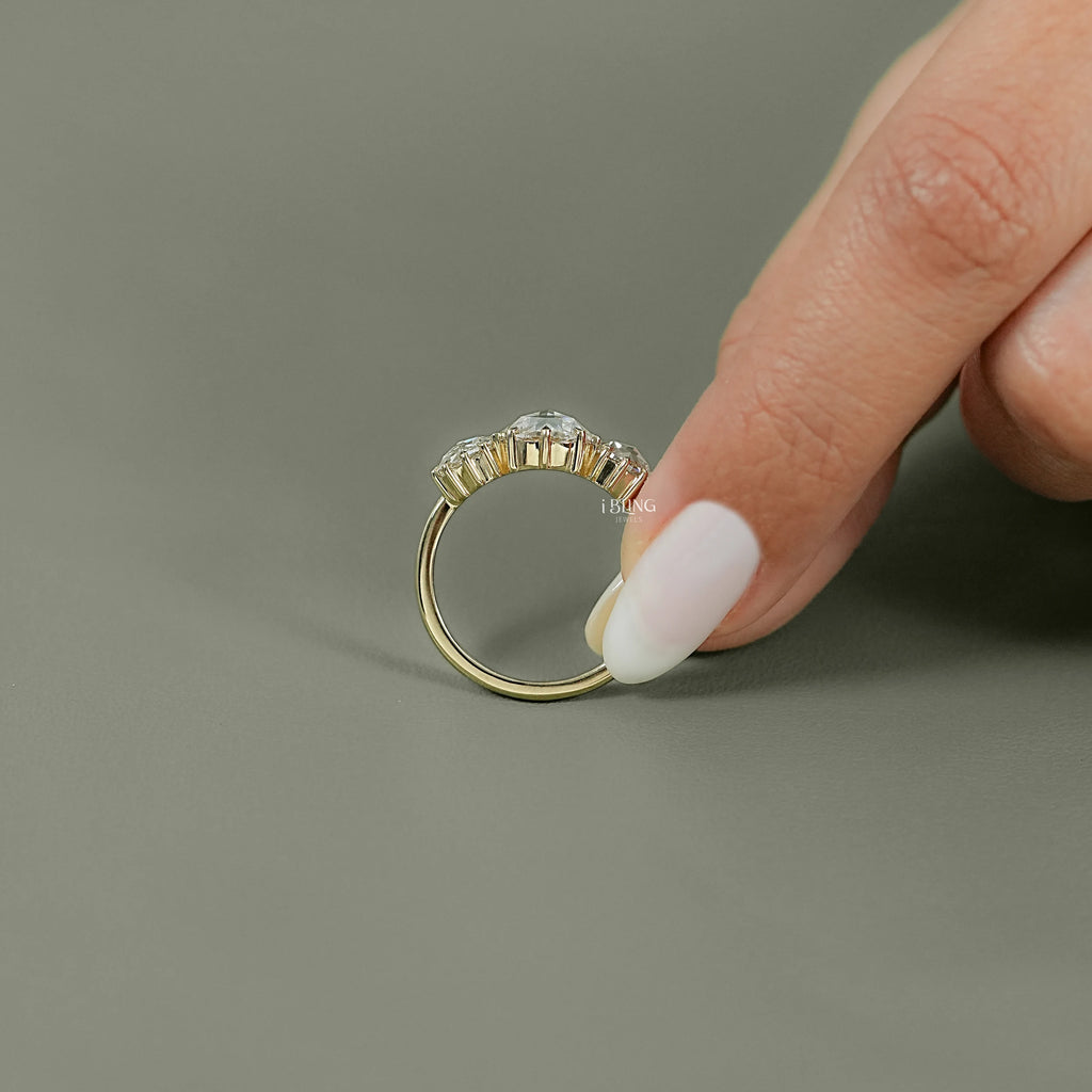 Georgian Style Three Stone Rose Cut Round Diamond Ring