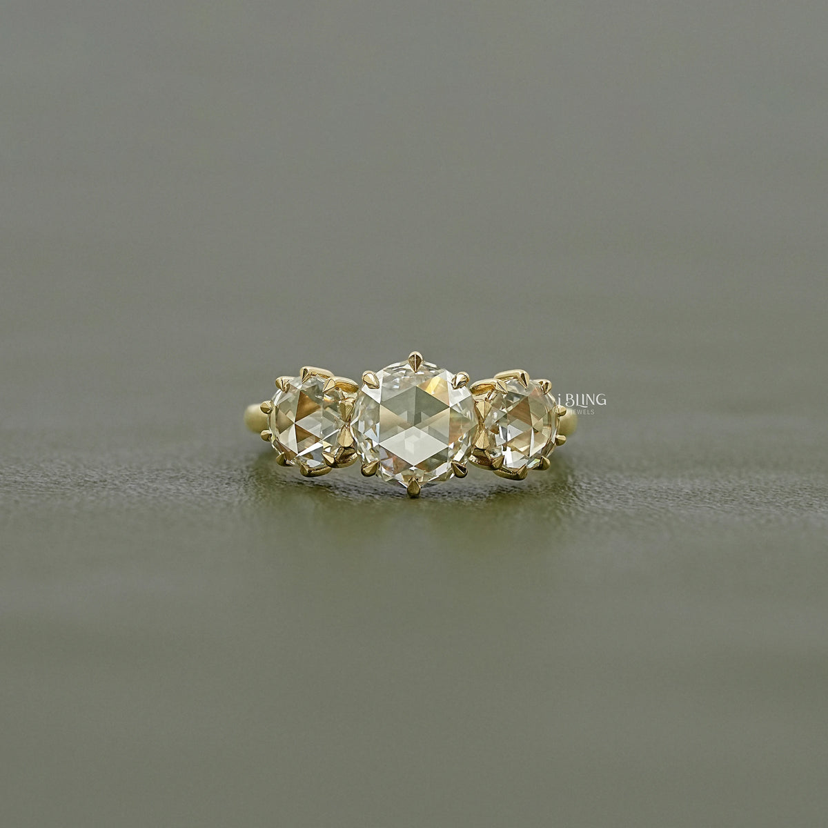 Georgian Style Three Stone Rose Cut Round Diamond Ring Three Stone Ring
