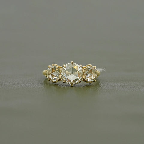 Georgian Style Three Stone Rose Cut Round Diamond Ring