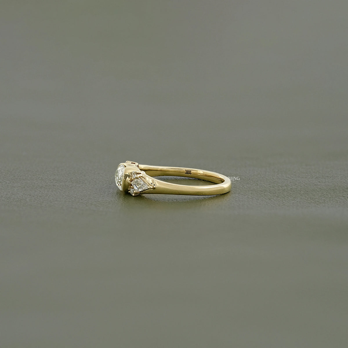 East West Old Mine Moval Half Bezel Accent Ring Solitaire Accent Ring
