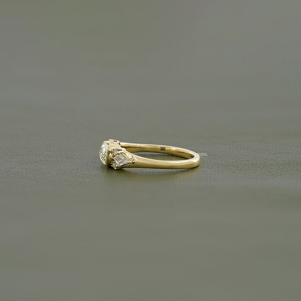 East West Old Mine Moval Half Bezel Accent Ring