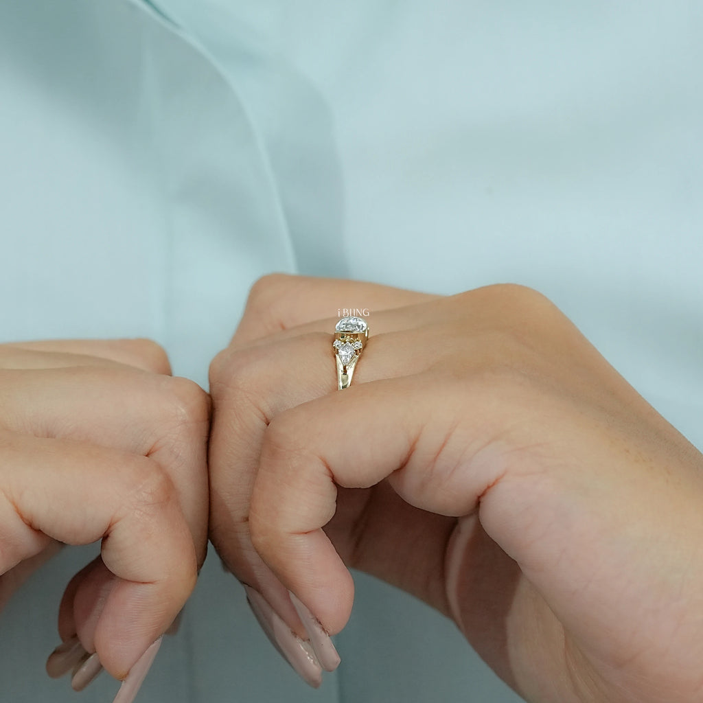 East West Old Mine Moval Half Bezel Accent Ring