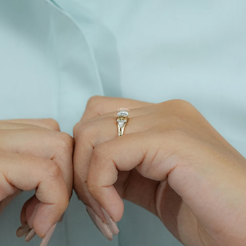 East West Old Mine Moval Half Bezel Accent Ring
