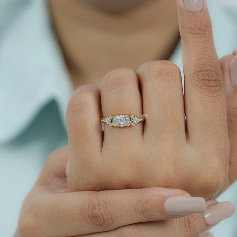 East West Old Mine Moval Half Bezel Accent Ring