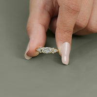 East West Old Mine Moval Half Bezel Accent Ring