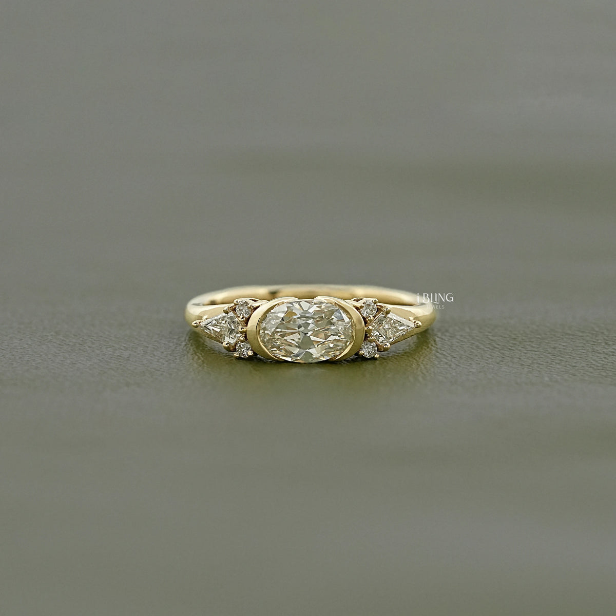 East West Old Mine Moval Half Bezel Accent Ring Solitaire Accent Ring