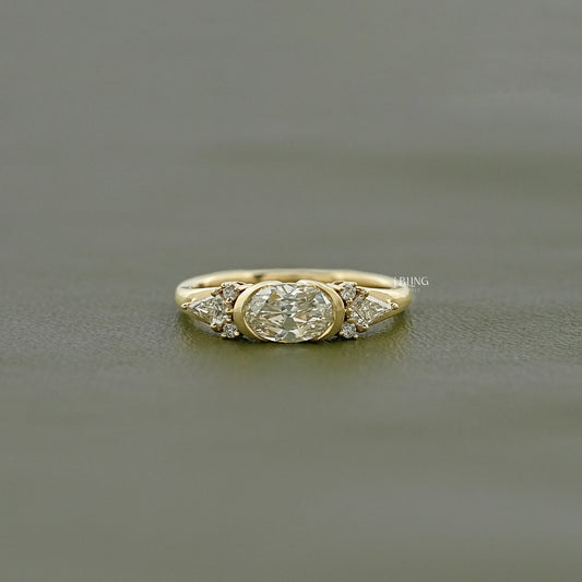 East West Old Mine Moval Half Bezel Accent Ring Solitaire Accent Ring