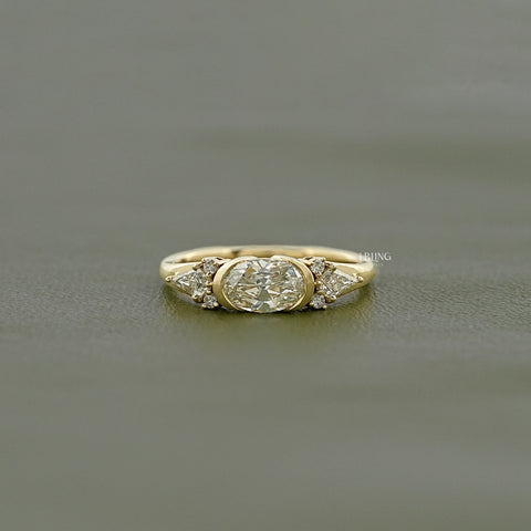 East West Old Mine Moval Half Bezel Accent Ring