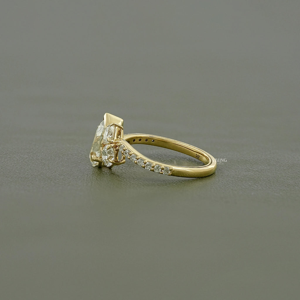 Old Mine Pear Cut Lab Diamond Engagement Ring