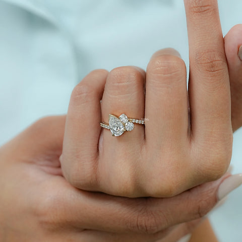 Old Mine Pear Cut Lab Diamond Engagement Ring