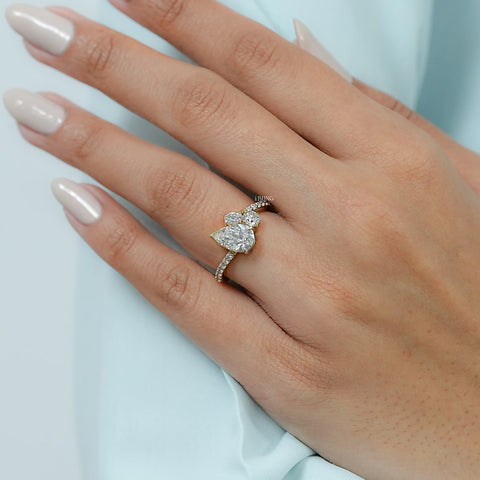 Old Mine Pear Cut Lab Diamond Engagement Ring