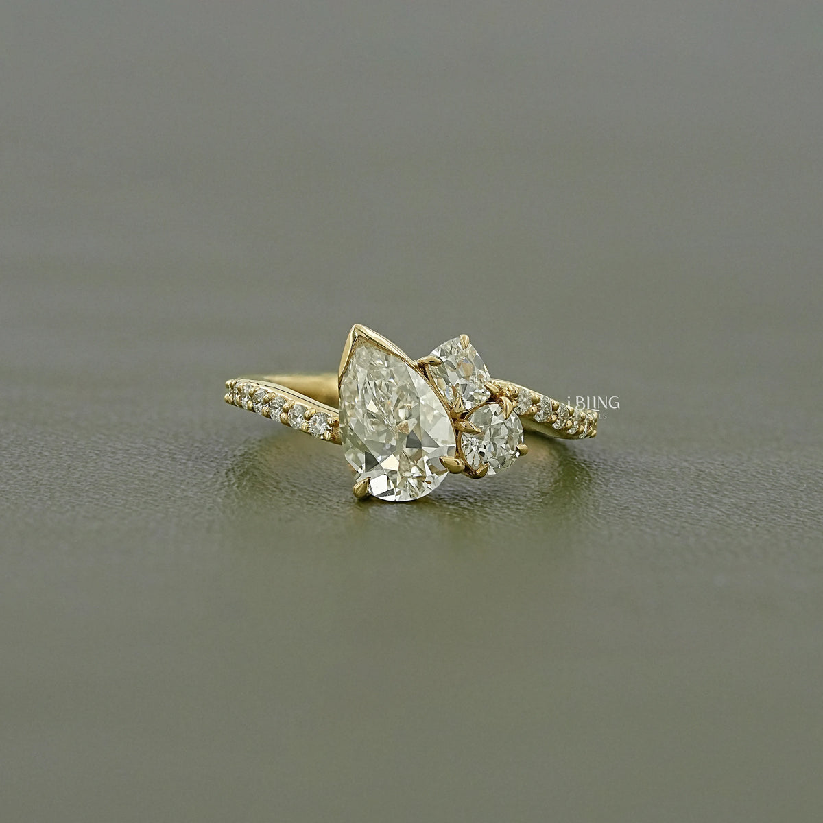 Old Mine Pear Cut Lab Diamond Engagement Ring Ring