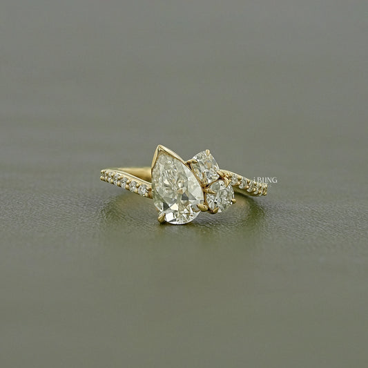 Old Mine Pear Cut Lab Diamond Engagement Ring Ring
