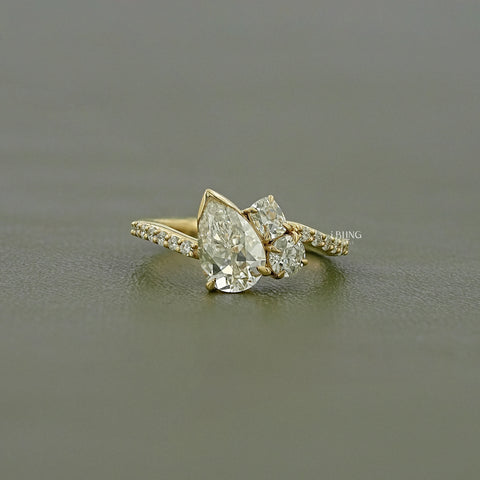 Old Mine Pear Cut Lab Diamond Engagement Ring