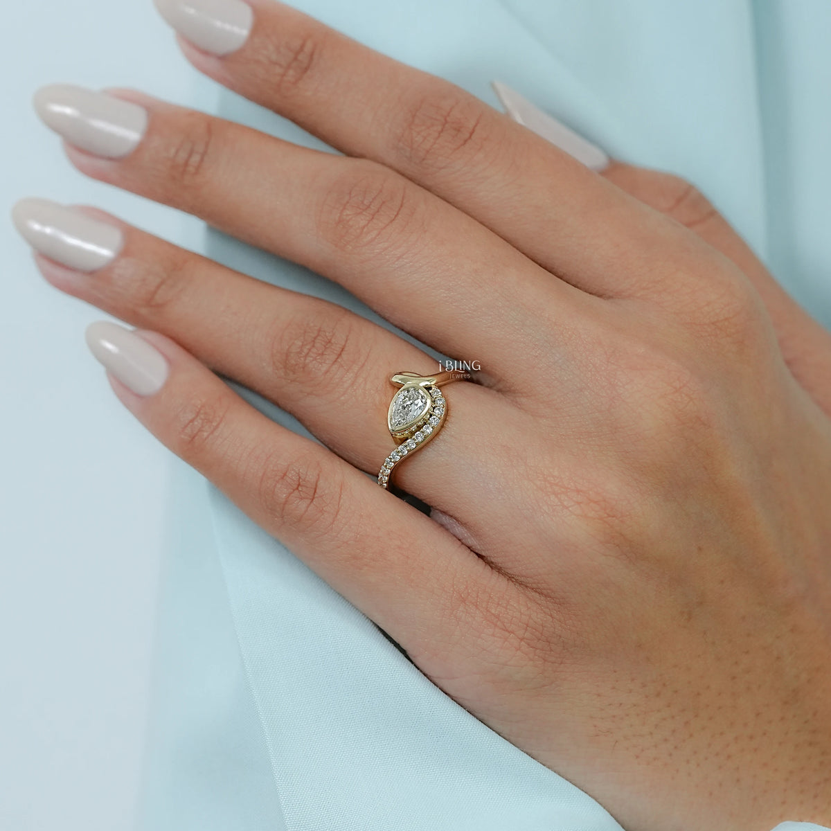 Bezel Set Pear Lab Diamond Knot Engagement Ring Ring