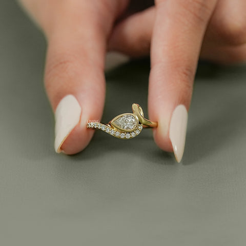 Bezel Set Pear Lab Diamond Knot Engagement Ring