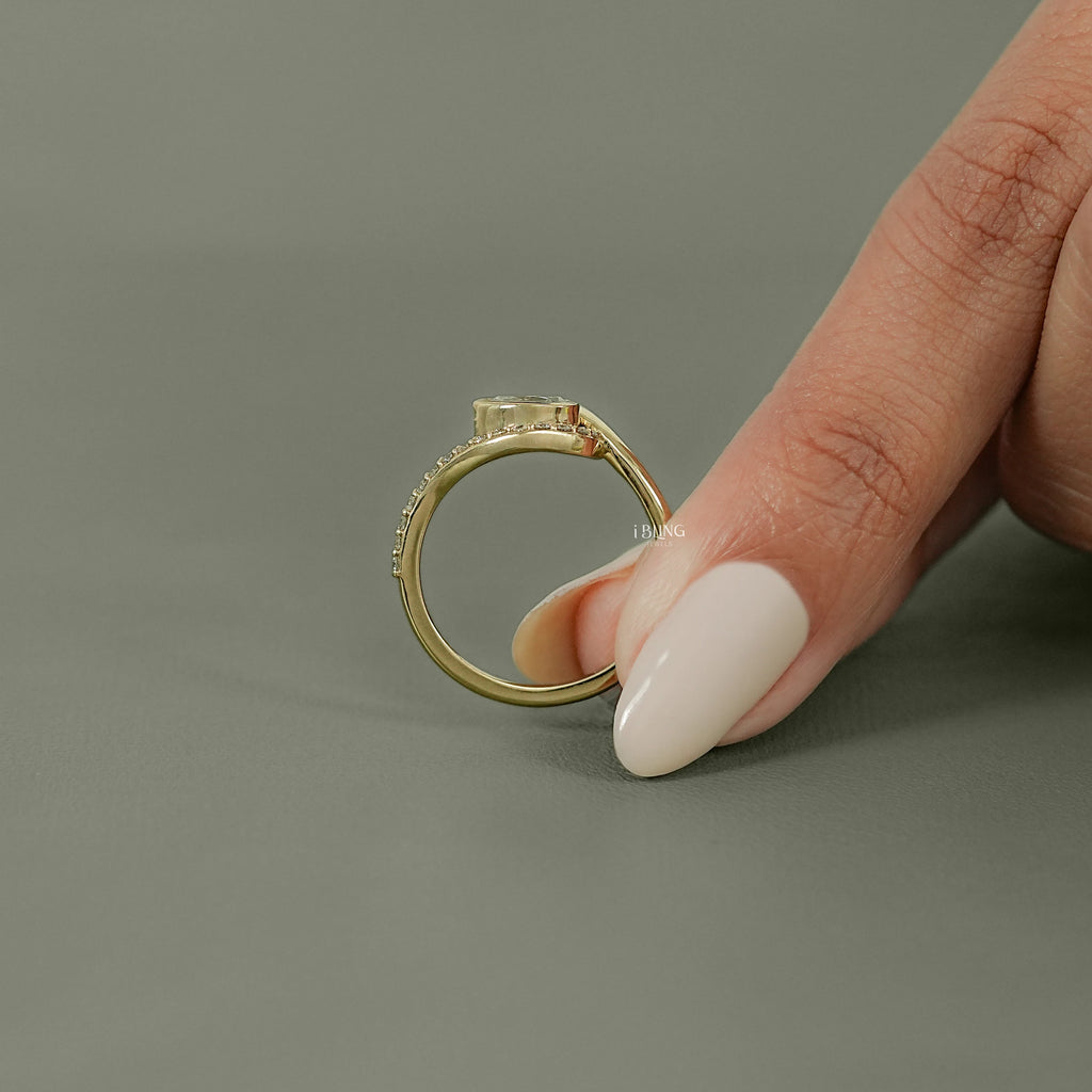 Bezel Set Pear Lab Diamond Knot Engagement Ring