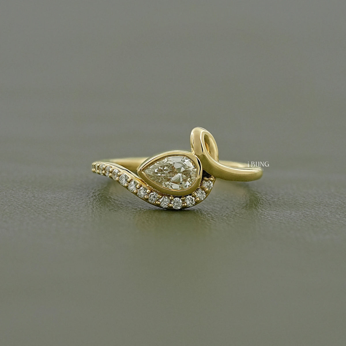 Bezel Set Pear Lab Diamond Knot Engagement Ring Ring
