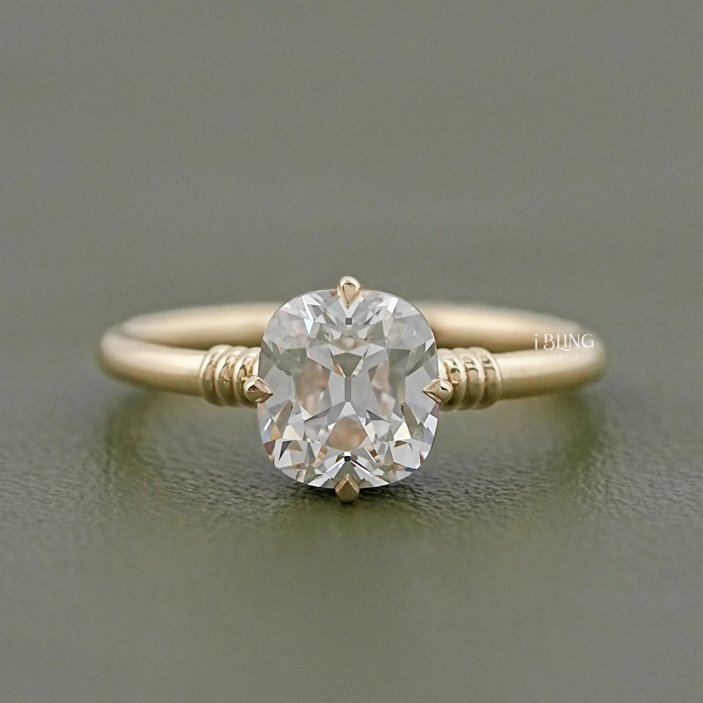 Old Mine Cushion Cut Hidden Halo Engagement Ring
