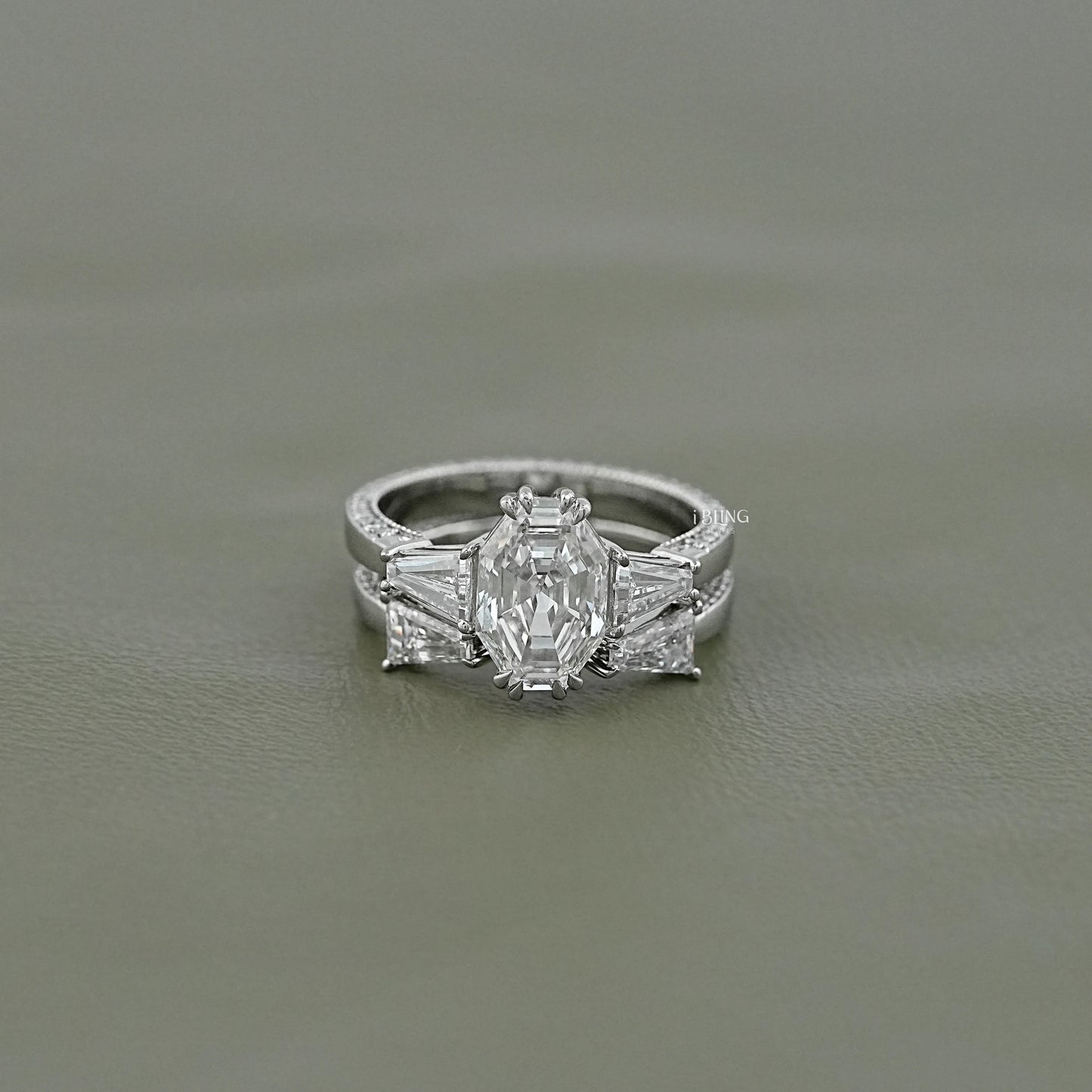 Octagon Lab Grown Diamond Engagement Ring Set Bridal Ring Set