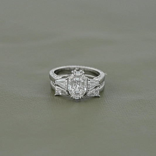 Octagon Lab Grown Diamond Engagement Ring Set Bridal Ring Set