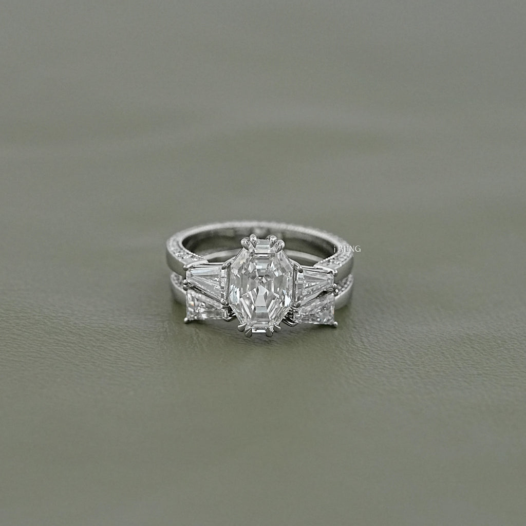 Octagon Lab Grown Diamond Engagement Ring Set