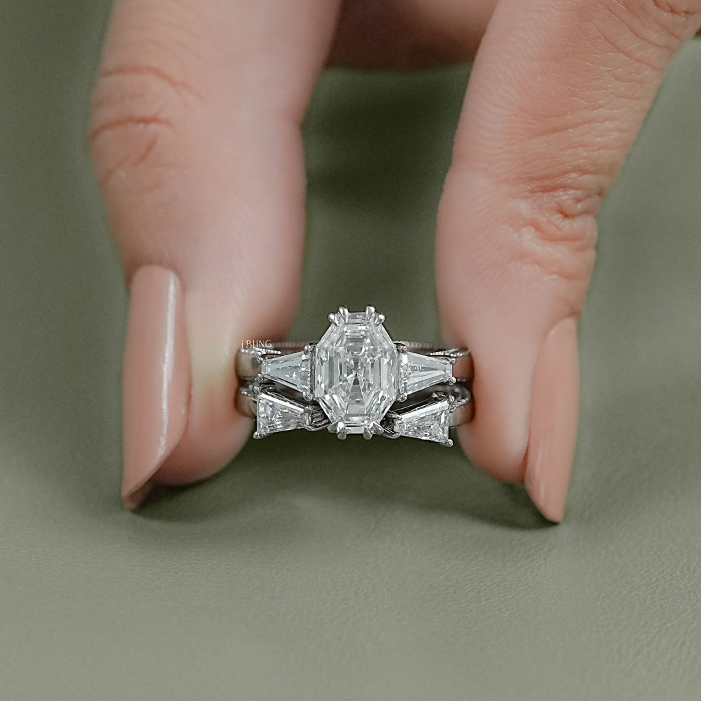 Octagon Lab Grown Diamond Engagement Ring Set