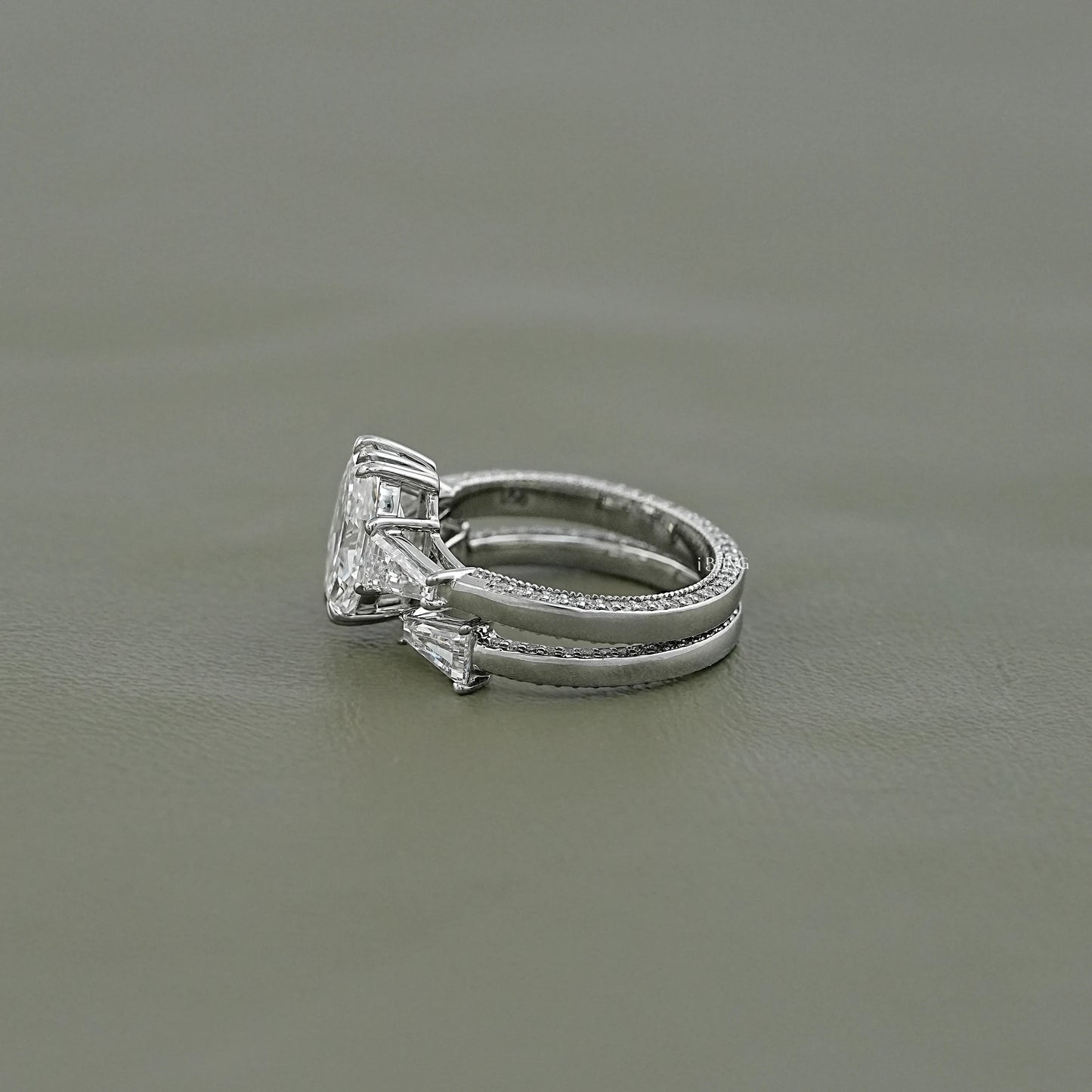 Octagon Lab Grown Diamond Engagement Ring Set Bridal Ring Set
