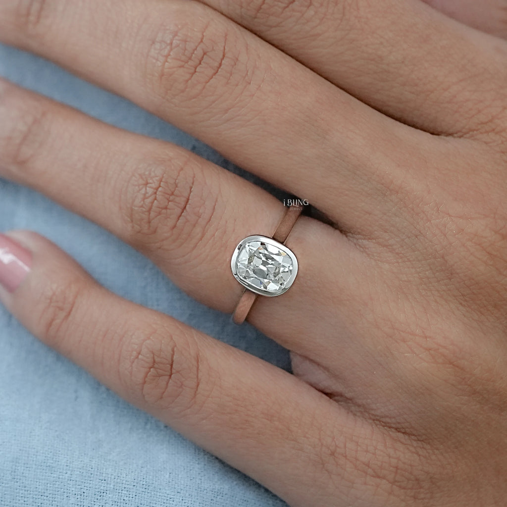 Old Mine Cushion Cut Solitaire Bezel Set Ring