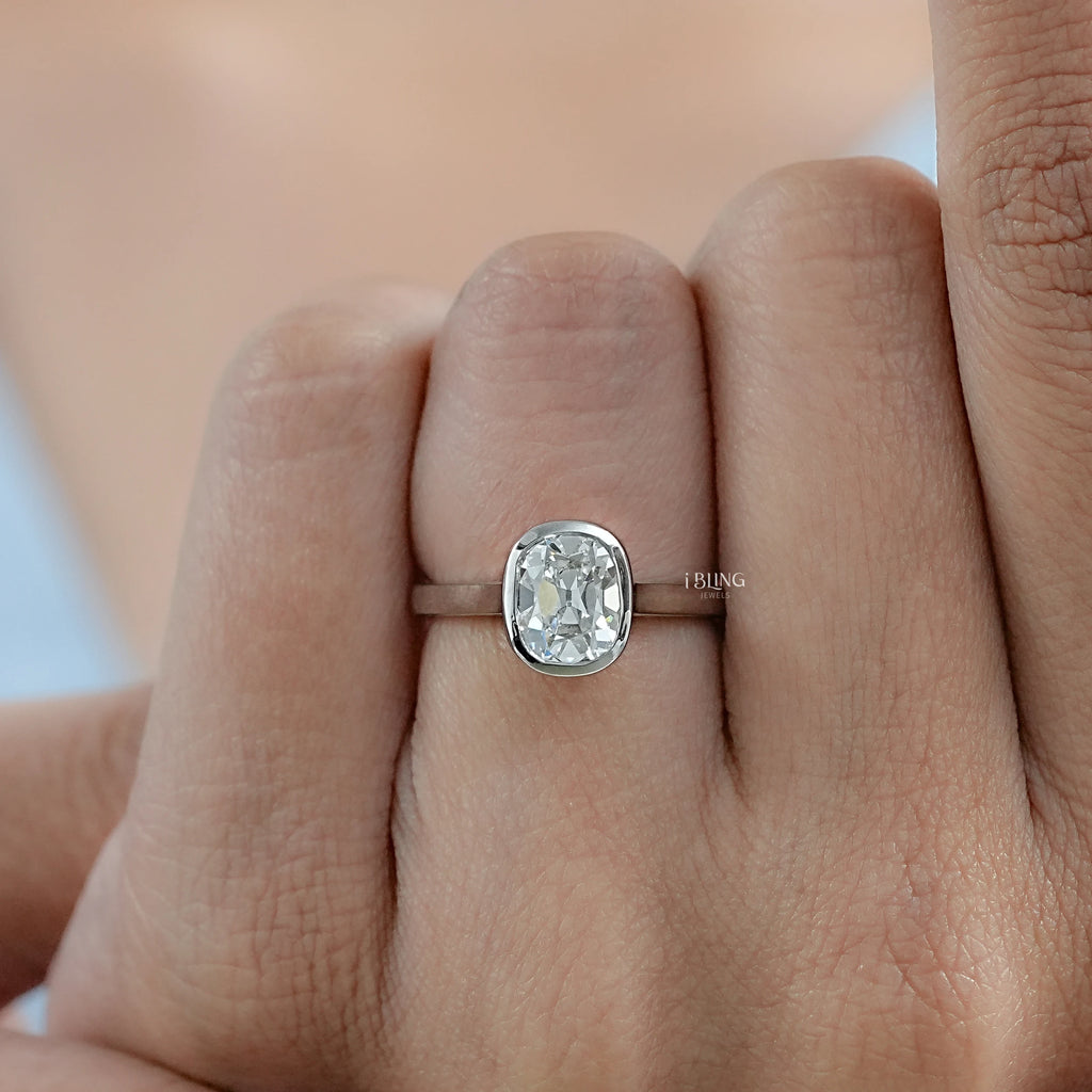 Old Mine Cushion Cut Solitaire Bezel Set Ring