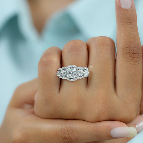 Cushion Cut Lab Grown Halo Diamond Five Stone Ring
