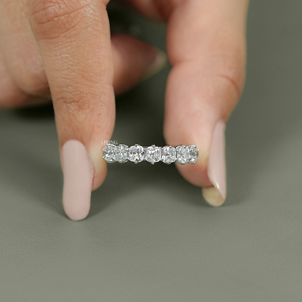 Old Mine Cushion Cut Lab Diamond Half Eternity Wedding Band