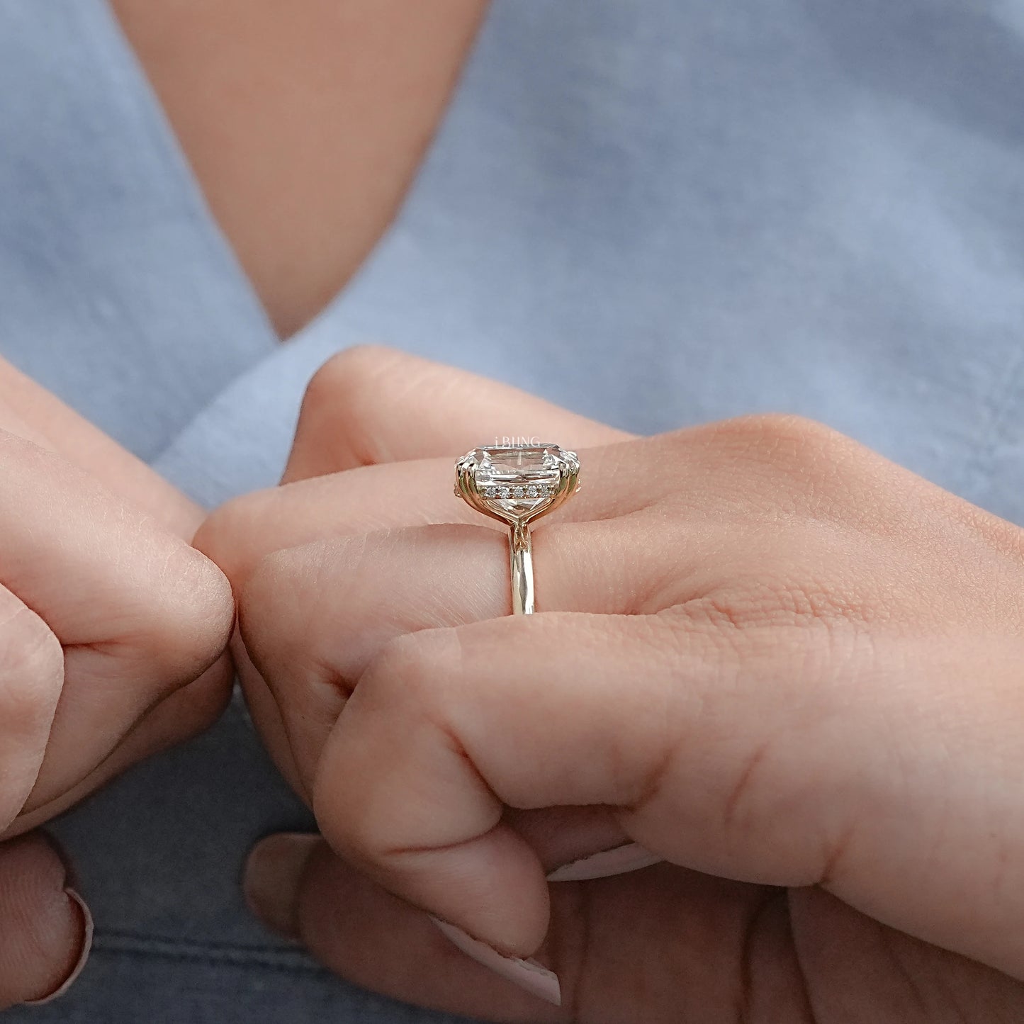 Old Mine Cushion Cut Hidden Halo Engagement Ring