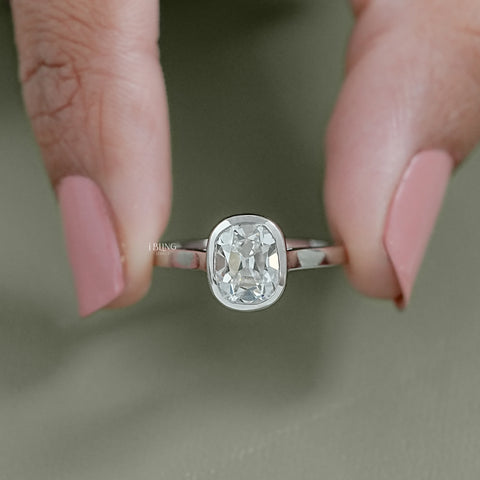 Old Mine Cushion Cut Solitaire Bezel Set Ring