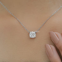 Square Old Mine Cushion Solitaire Pendant Necklace