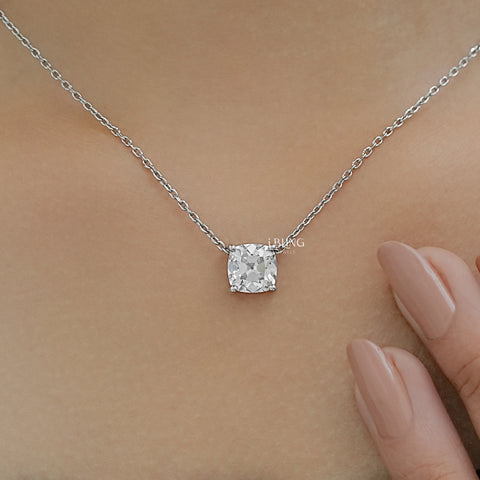 Square Old Mine Cushion Solitaire Pendant Necklace