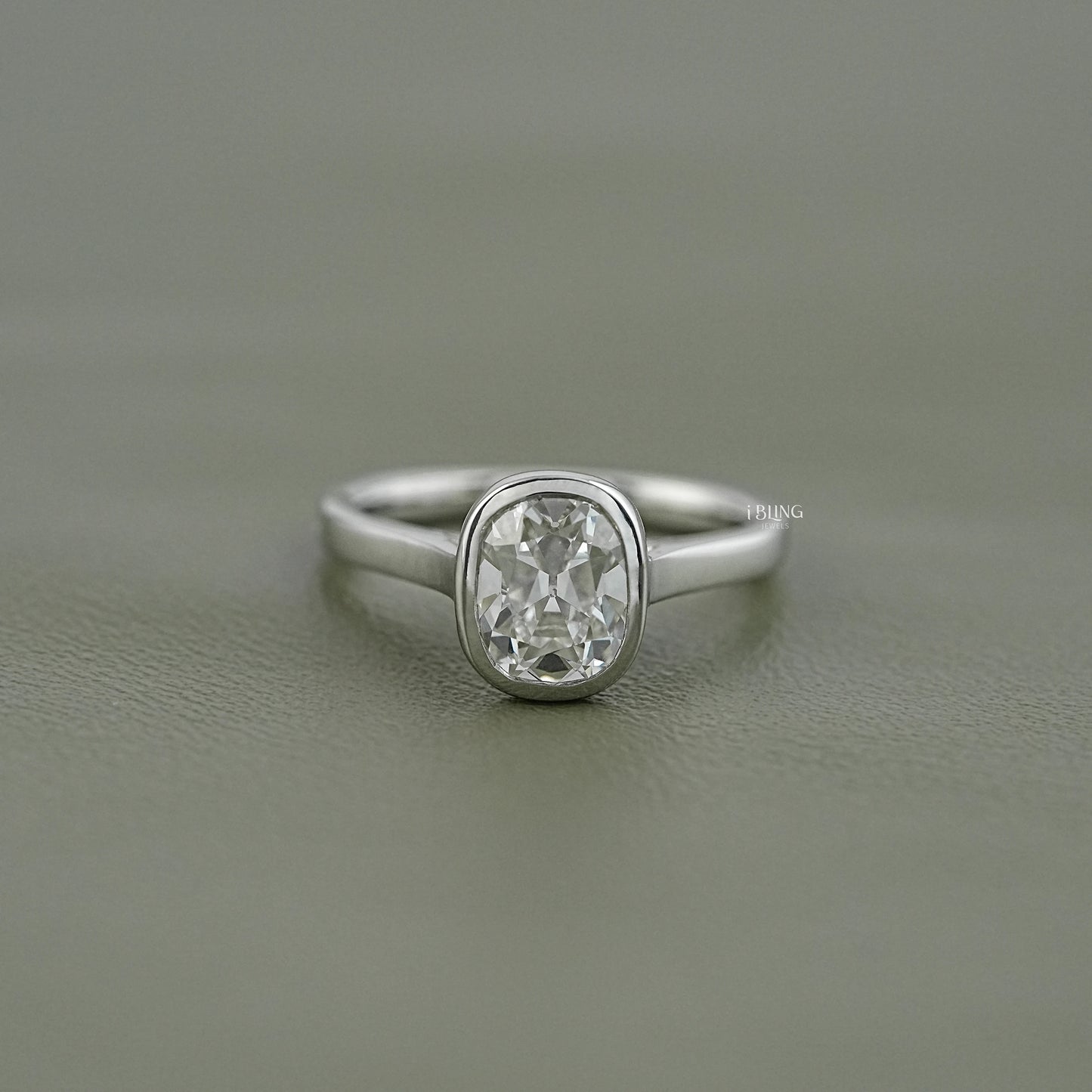 Old Mine Cushion Cut Solitaire Bezel Set Ring