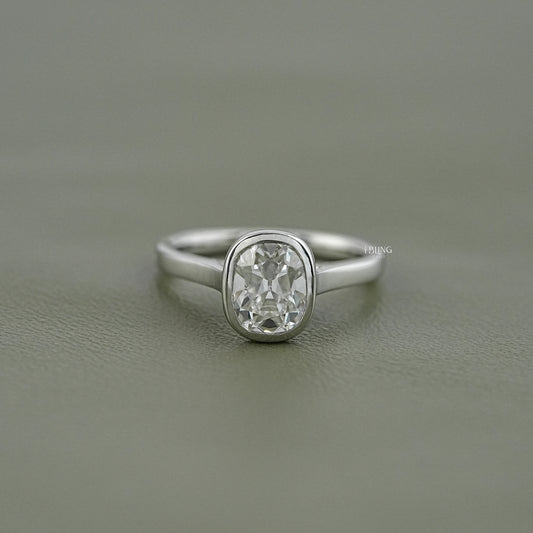 Old Mine Cushion Cut Solitaire Bezel Set Ring