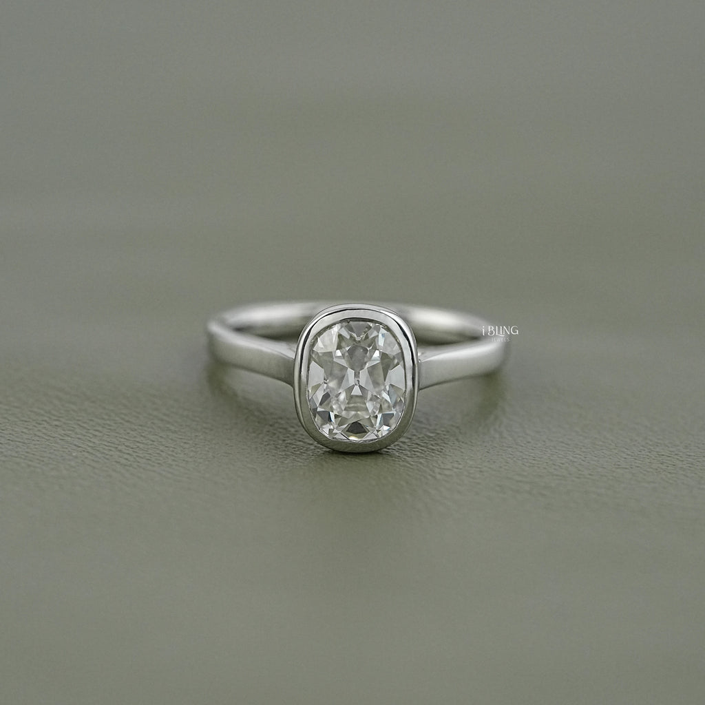 Old Mine Cushion Cut Solitaire Bezel Set Ring