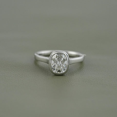 Old Mine Cushion Cut Solitaire Bezel Set Ring