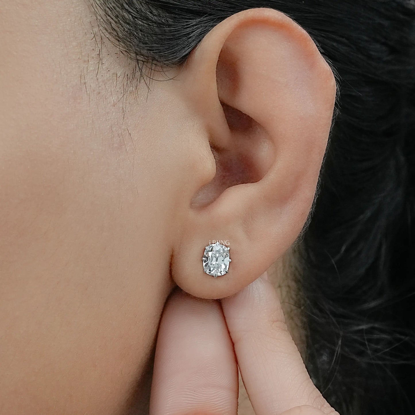 Old Mine Cushion Lab Diamond Stud Earrings Stud