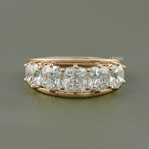 Old Mine Cushion Diamond Split Shank Five Stone Band