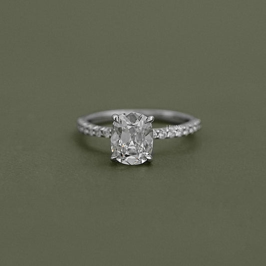 Elongated Old Mine Cushion Lab Diamond Ring Solitaire Ring