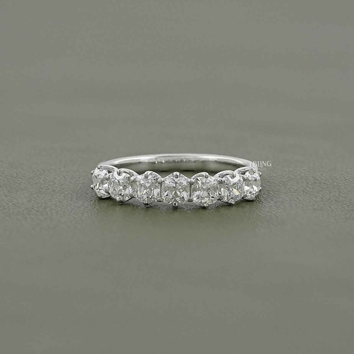 Old Mine Cushion Cut Lab Diamond Half Eternity Wedding Band Band
