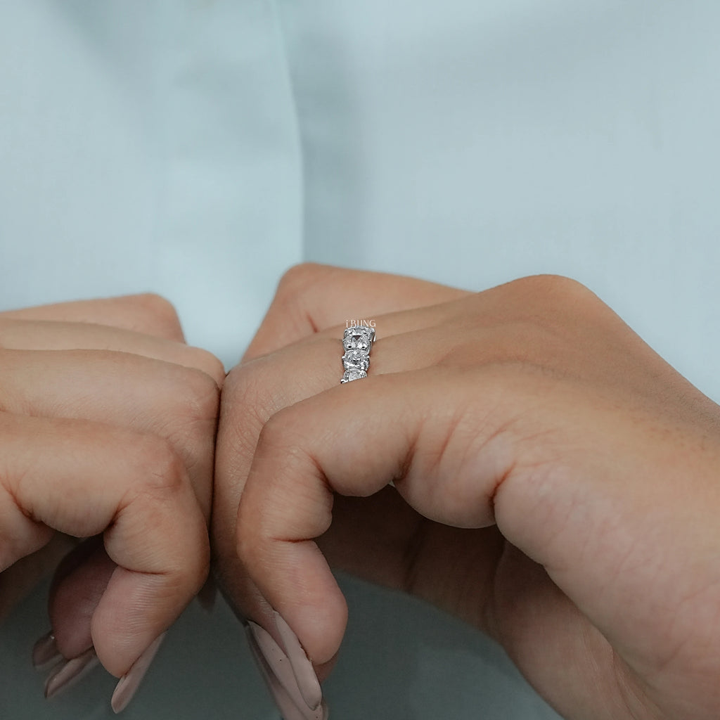 Old Mine Cushion Cut Lab Diamond Half Eternity Wedding Band
